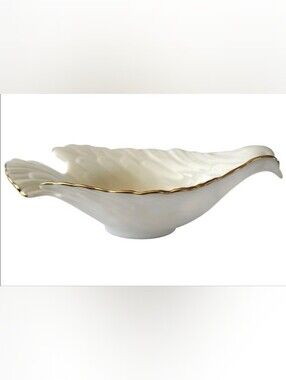 Vintage Lenox White Porcelain Dove-Shaped Candy/Nut Bowl with 24kt Gold Rim